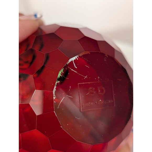 Simon Design Ruby Red Honeycomb Crystal Apple Paperweight School Teacher - Picture 9 of 11